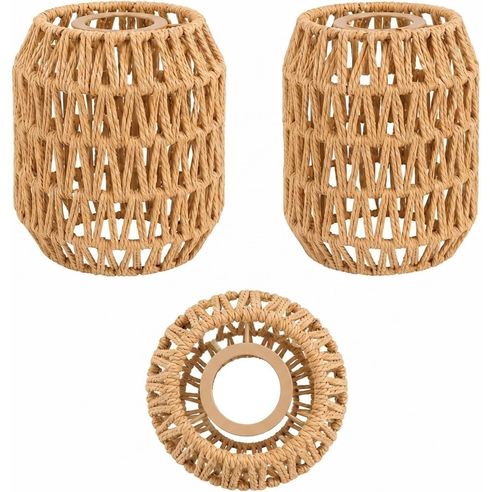 Boho Rattan Lamp Shades 3 Pack Handwoven Wicker Pendant Table Floor Lamps